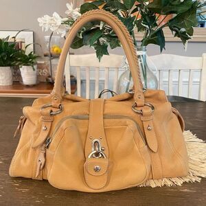 MIU MIU Lambskin Leather Tan Zip Top Satchel Shoulder Bag with Coin Purse sz M